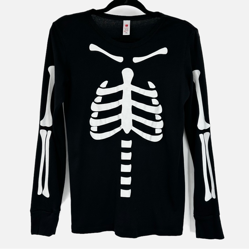 Women’s Skeleton Print Long Sleeve Black Tee Shirt Size Small